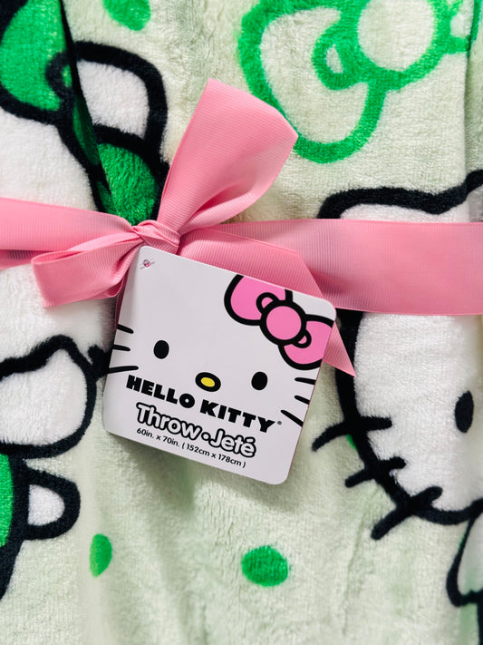 New Hello Kitty green St. Patrick’s Day polka dot charm throw blanket 50x70