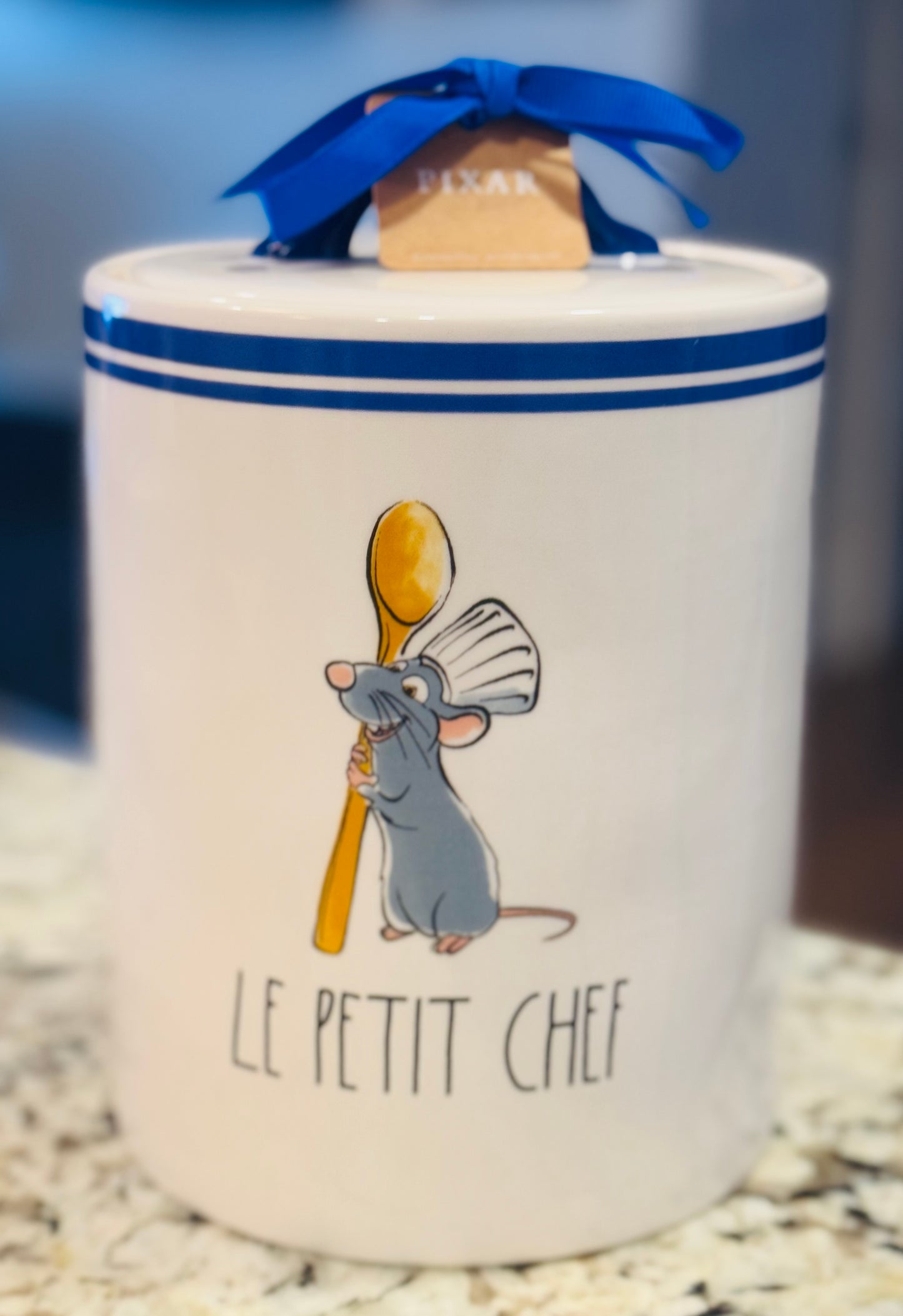 New Rae Dunn x Pixar’s Ratatouille white ceramic canister 8.5” LE PETIT CHEF