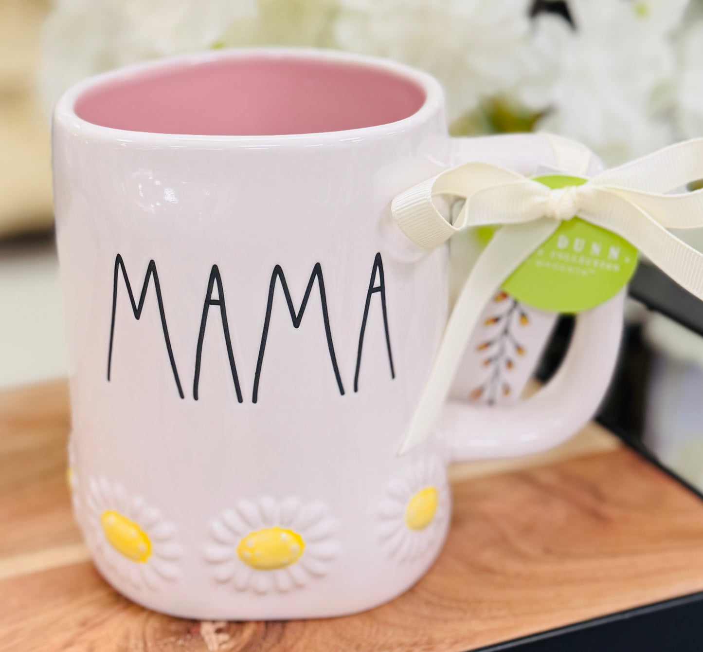 New Rae Dunn white ceramic daisy floral coffee mug MAMA
