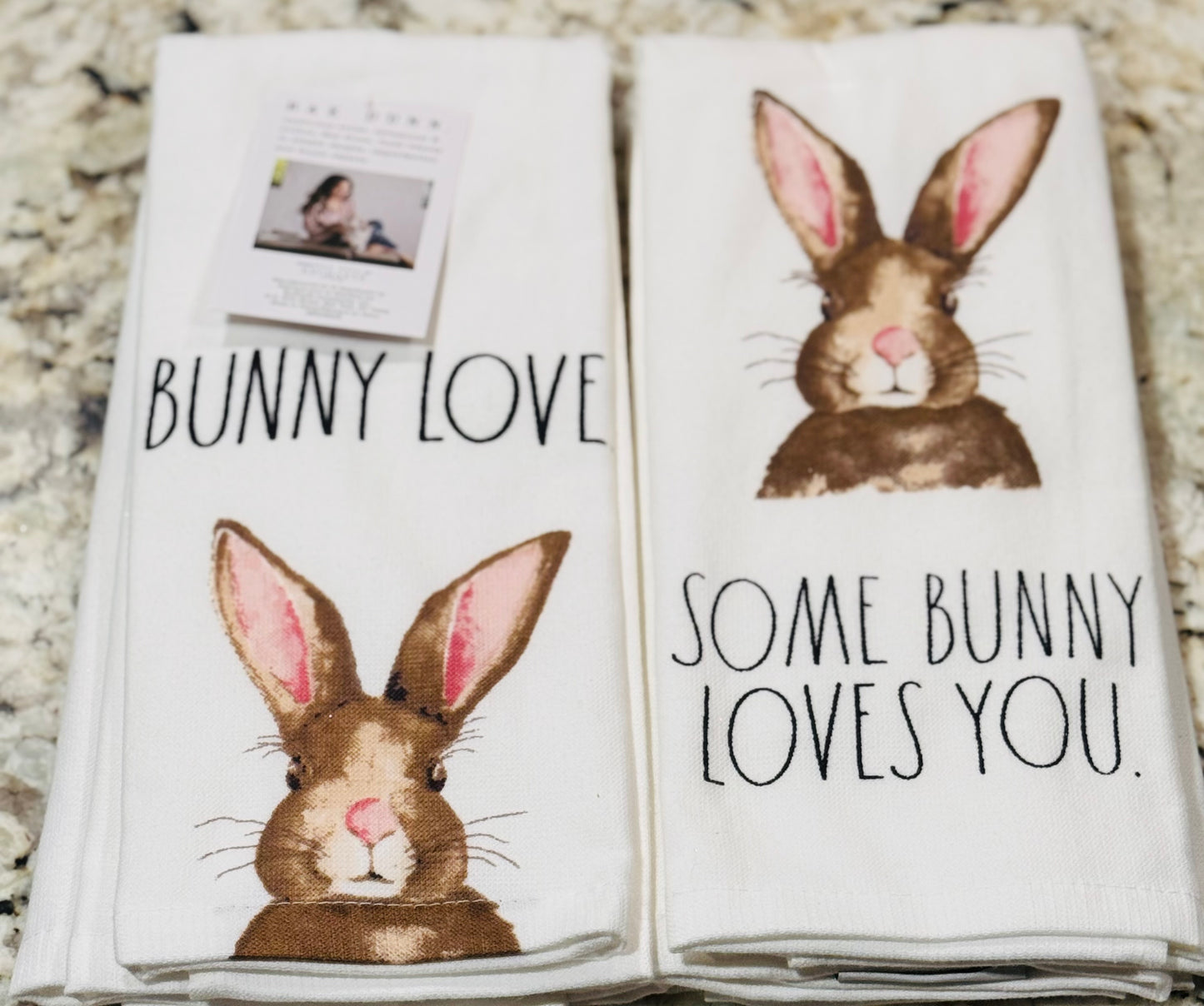 New Rae Dunn 2-piece Easter Bunny Love towel set SOME BUNNY LOVES YOU