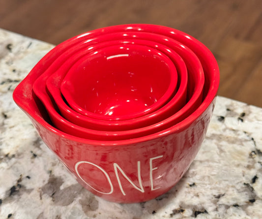 Rae Dunn red ceramic measuring cup set