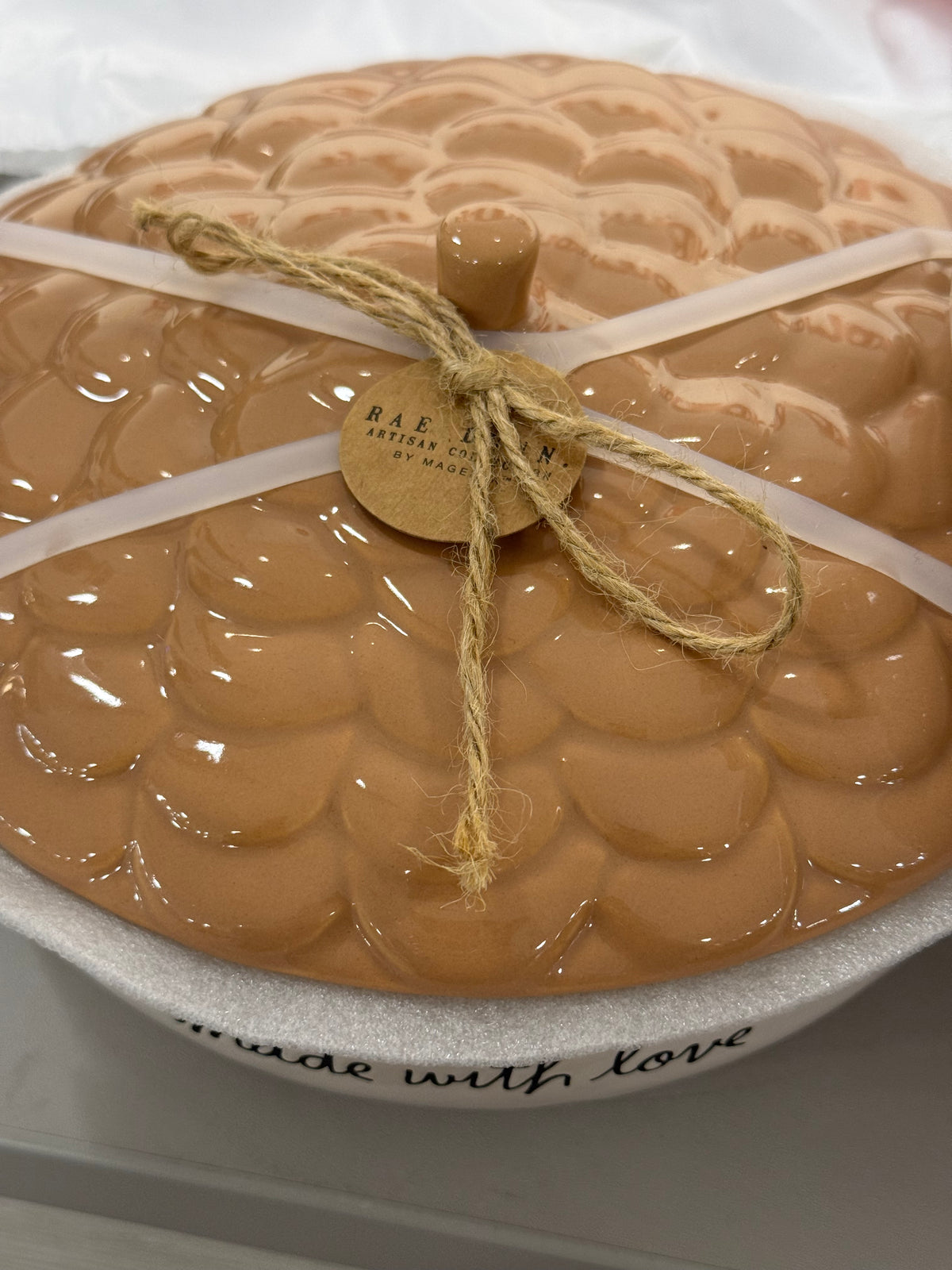 New Rae Dunn white ceramic covered acorn fall Baking dish MADE WITH LOVE 11x9.5