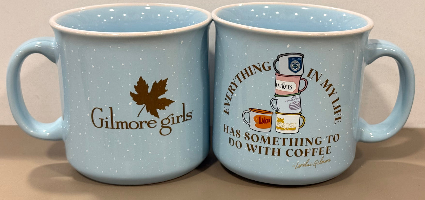 New blue ceramic Gilmore Girls coffee mug decor EVERYTHING IM MY LIFE HAS SOMETHING TO DO WITH COFFEE