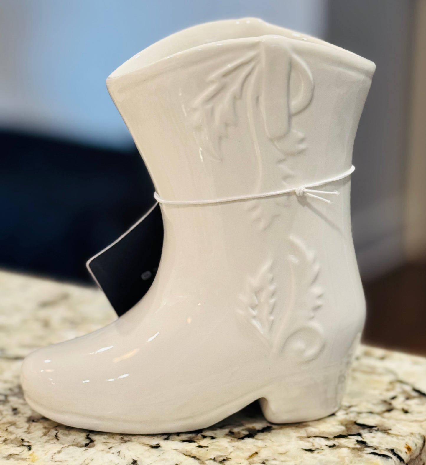 New ceramic white cowboy boots planter decor