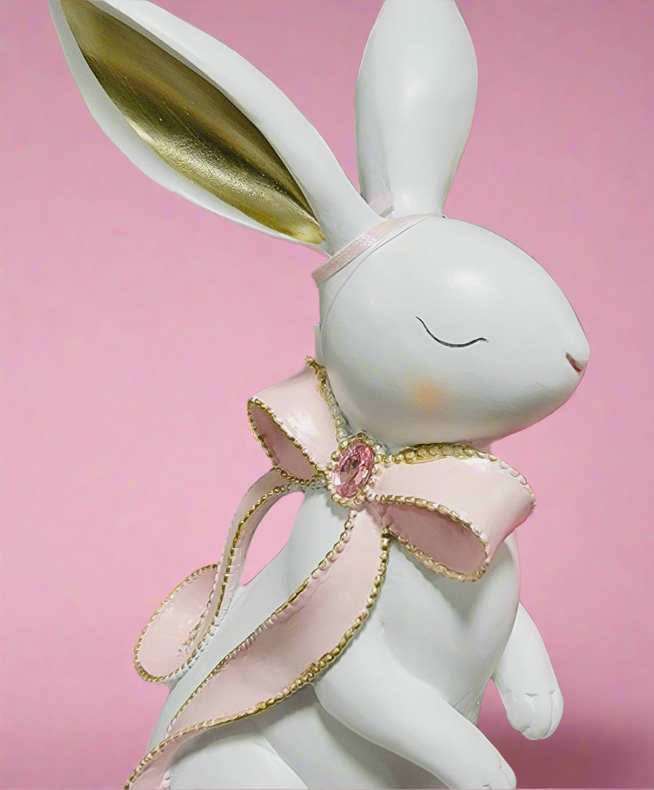 New Cupcakes and Cashmere white and pink coquette Easter bunny decor 12.5x5