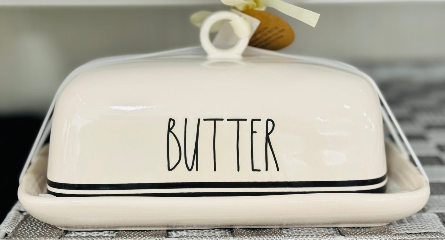 New Rae Dunn white ceramic BUTTER dish storage container