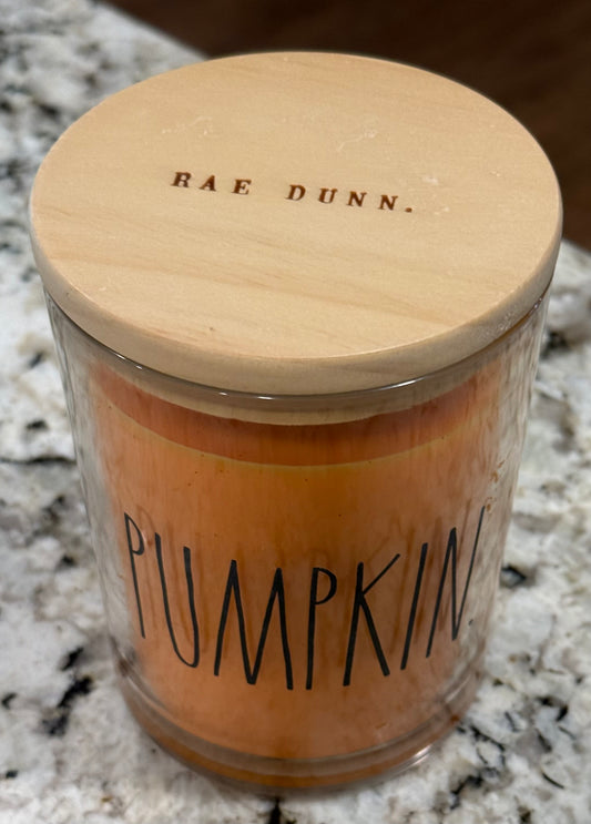 New Rae Dunn PUMPKIN glass fall scented candle 16oz Pumpkin Pie Latte scented