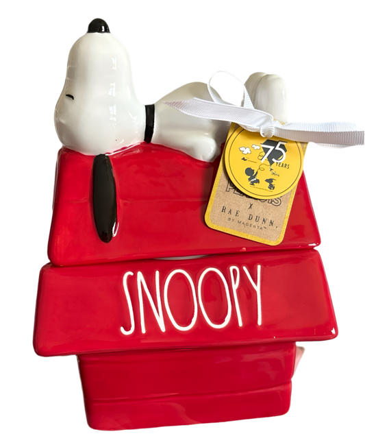 New Rae Dunn x Peanuts Snoopy ceramic house topped cookie jar SNOOPY