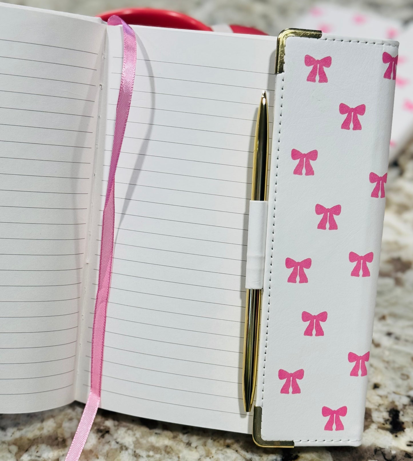 New pink and white fancy journal bow print with pen