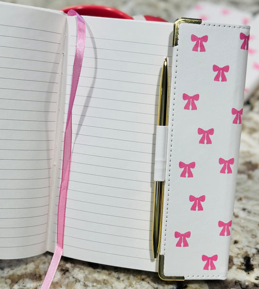 New pink and white fancy journal bow print with pen