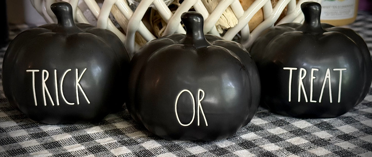 Rae Dunn black ceramic Halloween mini pumpkin decor TRICK OR TREAT