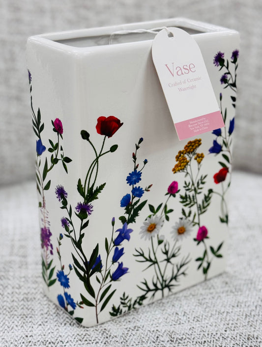 New ceramic floral 7β book vase decor -white print