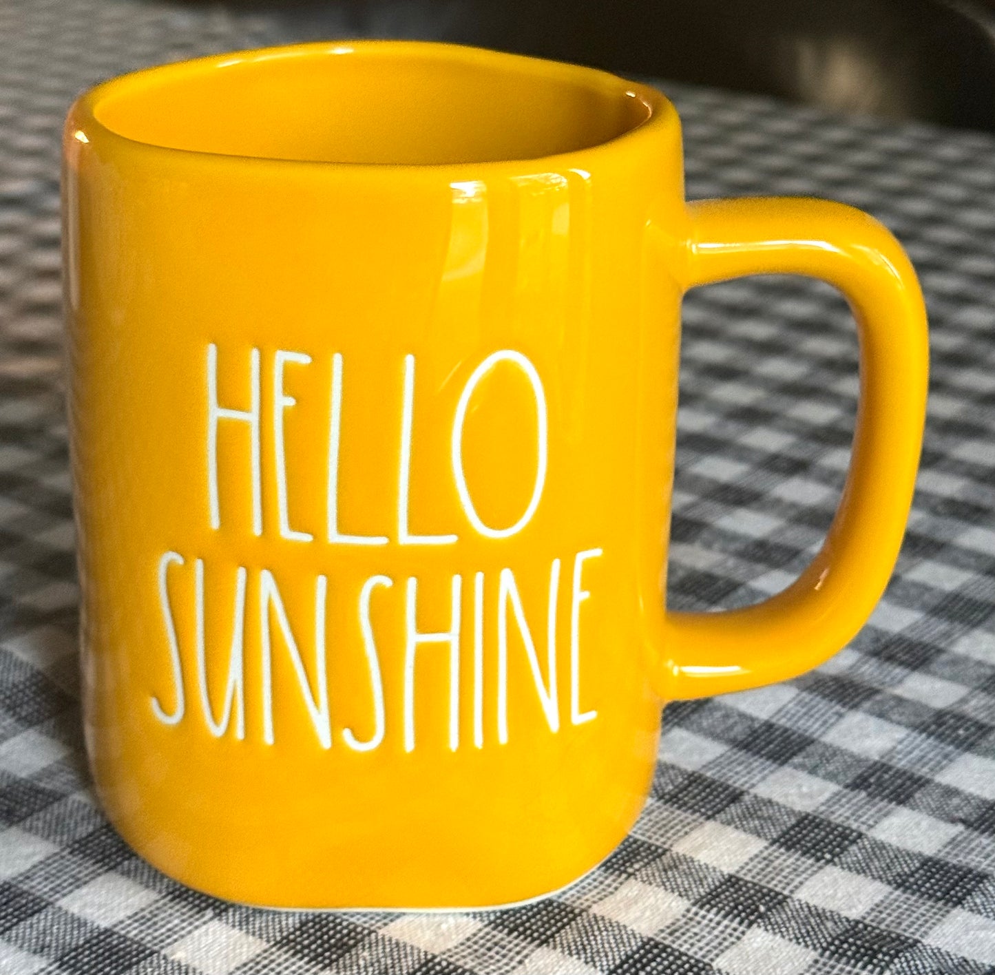 New Rae Dunn yellow ceramic coffee mug HELLO SUNSHINE