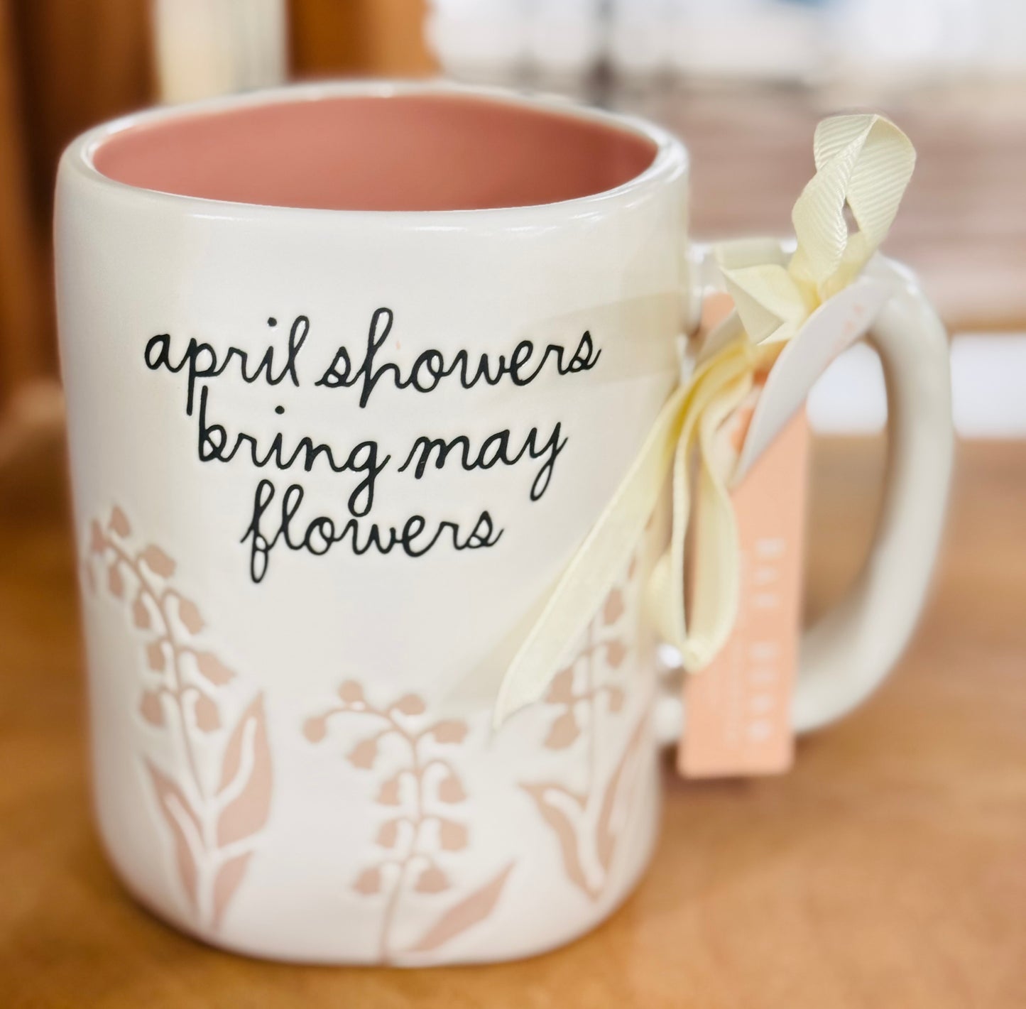 New Rae Dunn ceramic floral coffee mug APRIL SHOWERS BRING MAY FLOWERS