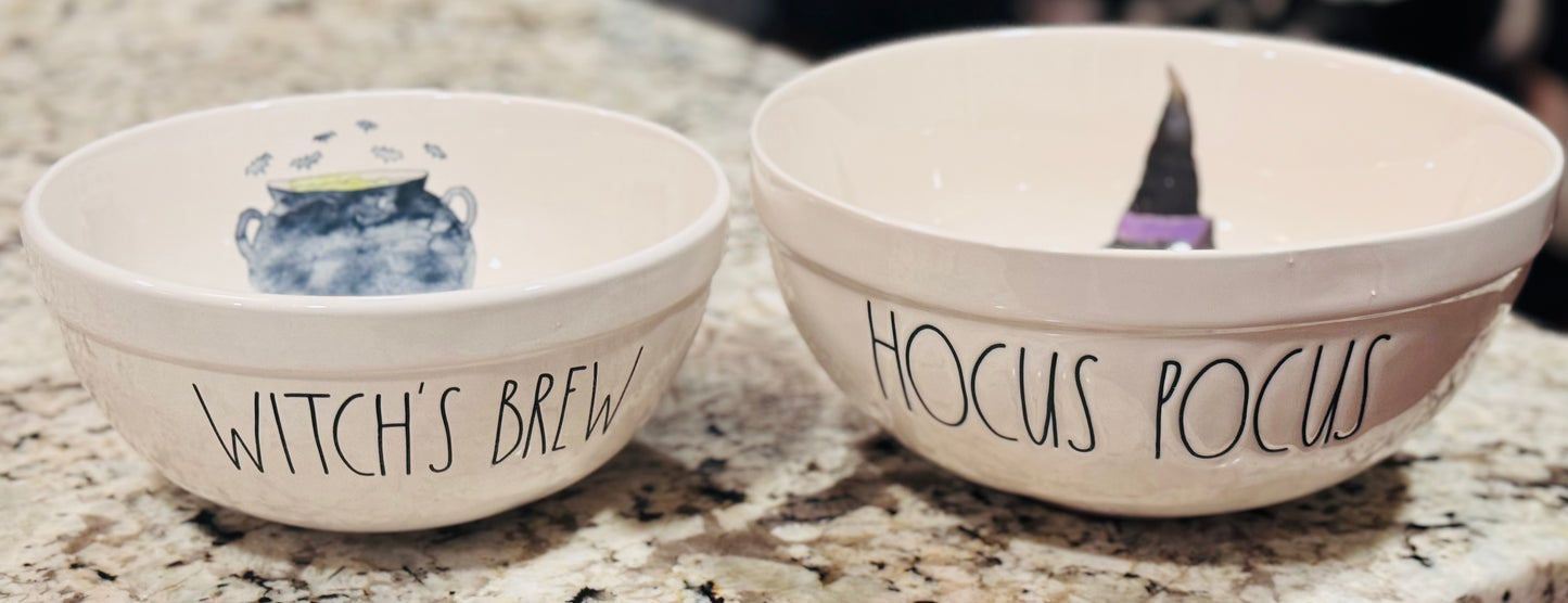 New Rae Dunn 2-piece ceramic Halloween bowl set HOCUS POCUS & WITCHE’S BREW