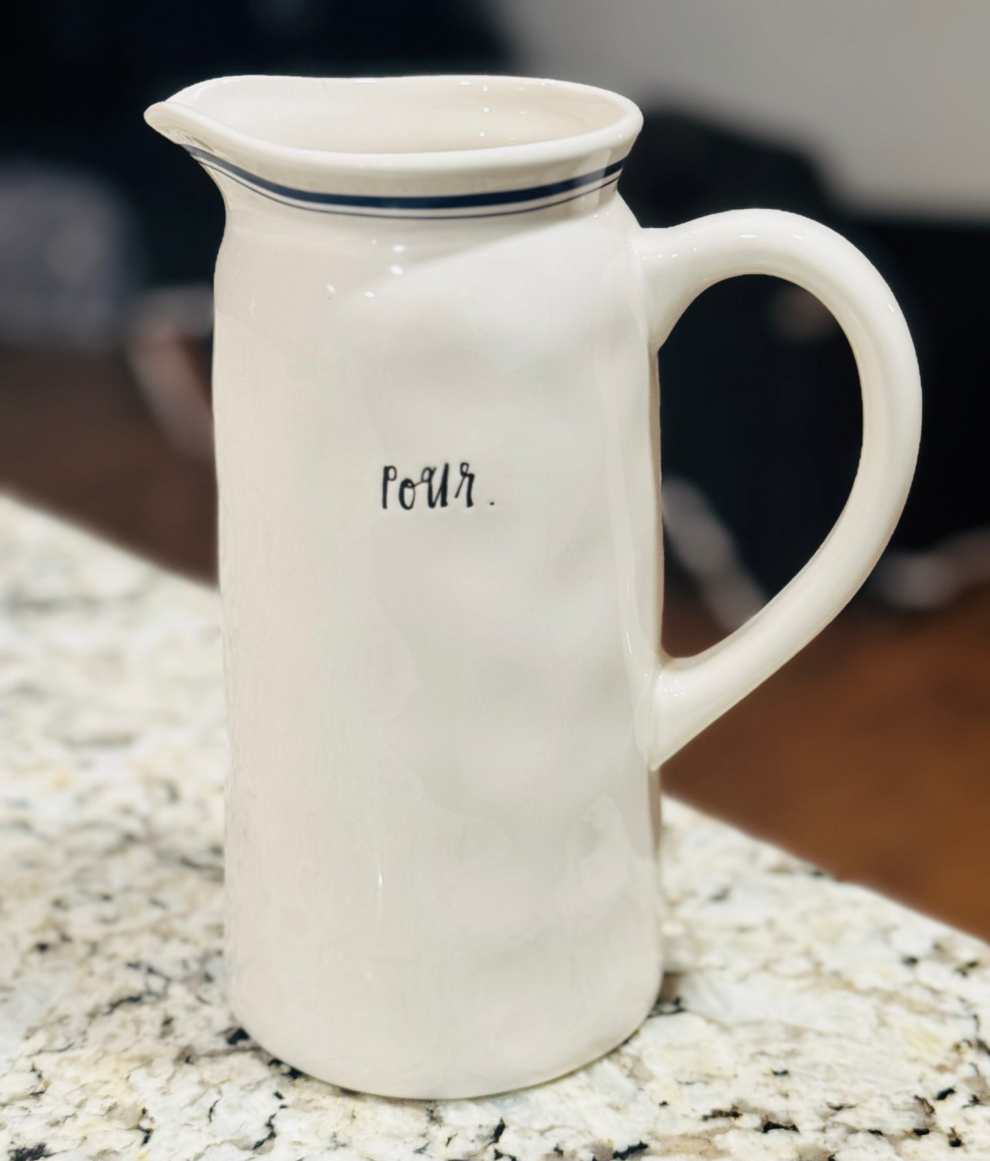 Rae Dunn blue line ceramic pitcher POUR