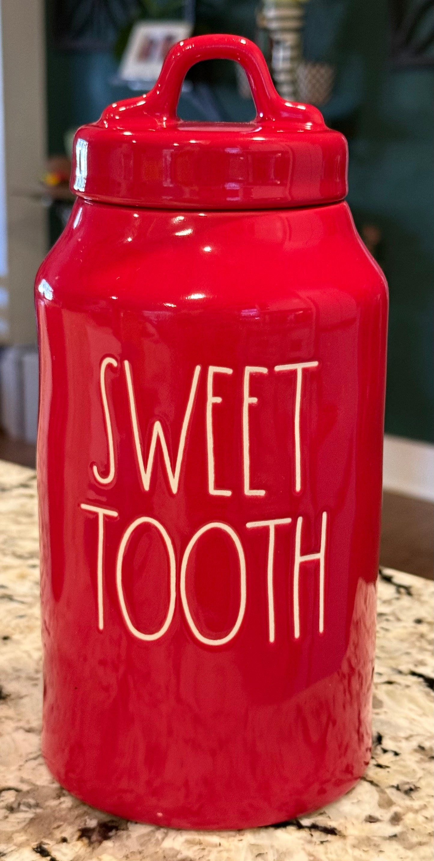 New Rae Dunn red ceramic canister 9” SWEET TOOTH