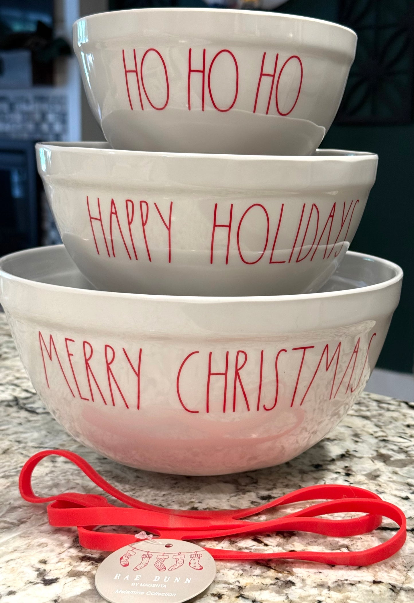 New Rae Dunn Christmas white melanin 3-piece mixing bowl set