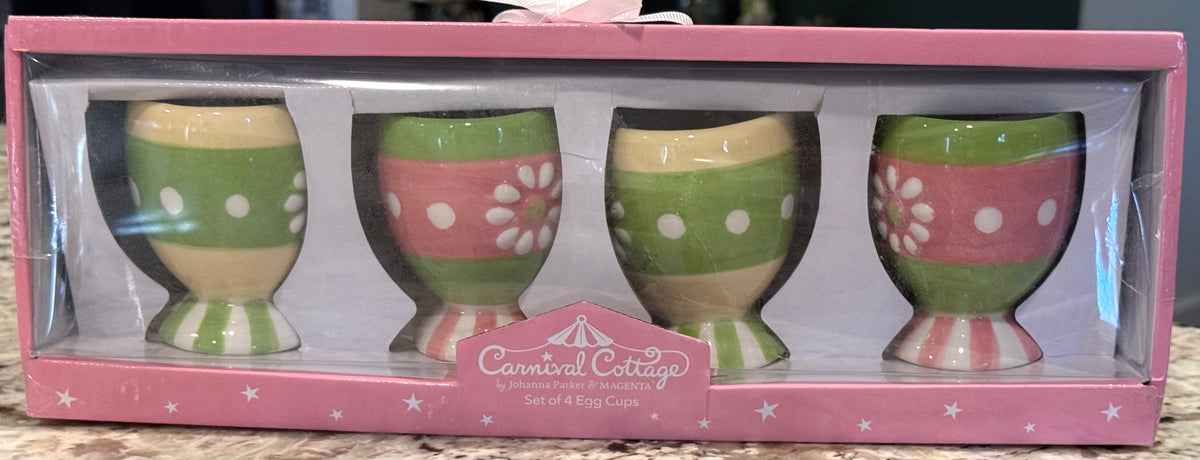 New Joanna Parker 4-piece ceramic egg cup set Easter decor