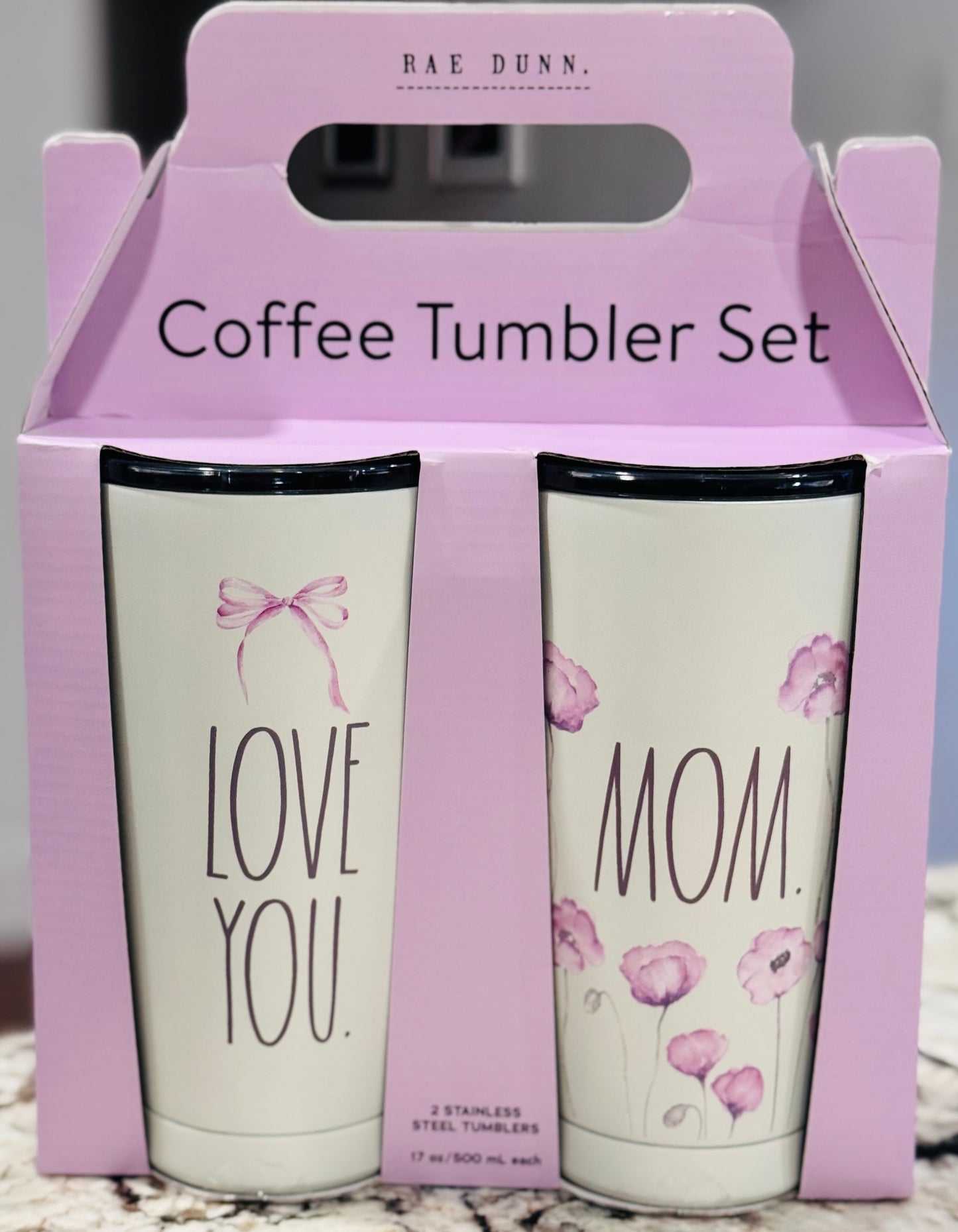 New Rae Dunn stainless Mother’s Day drink ware gift set LOVE YOU MOM