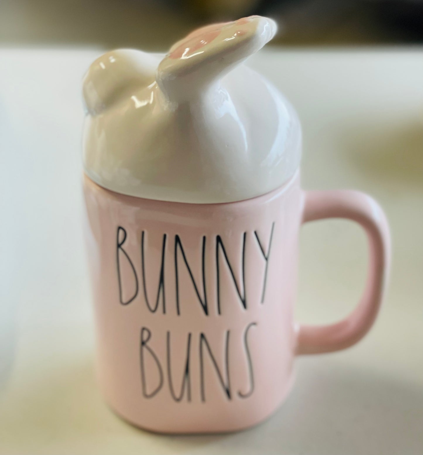 New Rae Dunn pink ceramic Easter topped coffee mug decor BUNNY BUNS