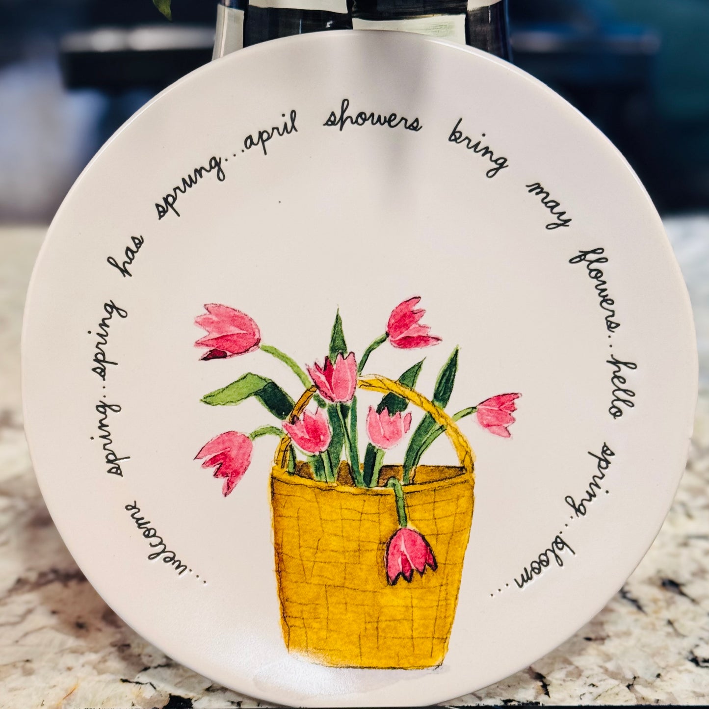 New Rae Dunn Spring Floral print plate decor APRIL SHOWERS BRING MAY FLOWERS