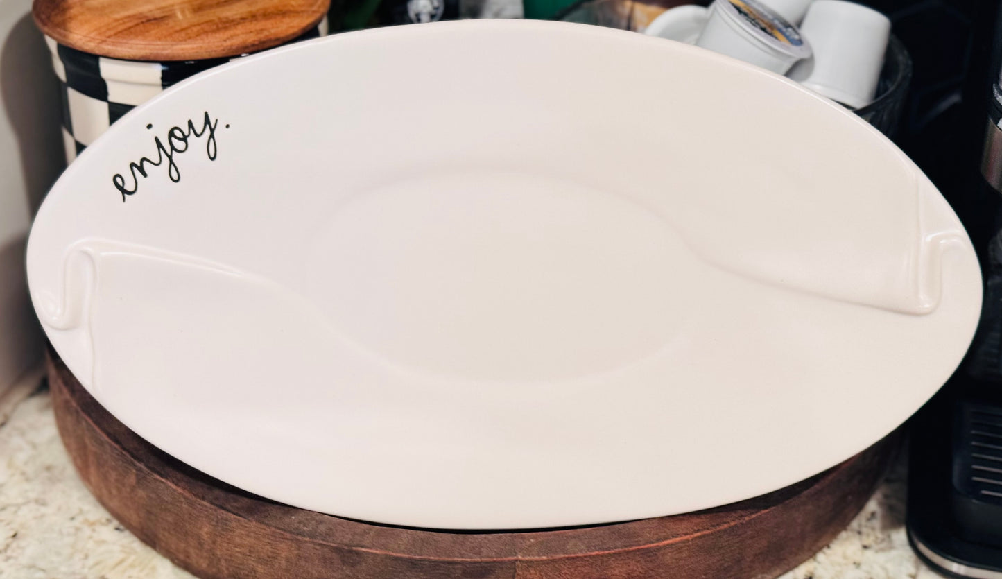 New Rae Dunn ceramic enjoy script font tray/platter 12”
