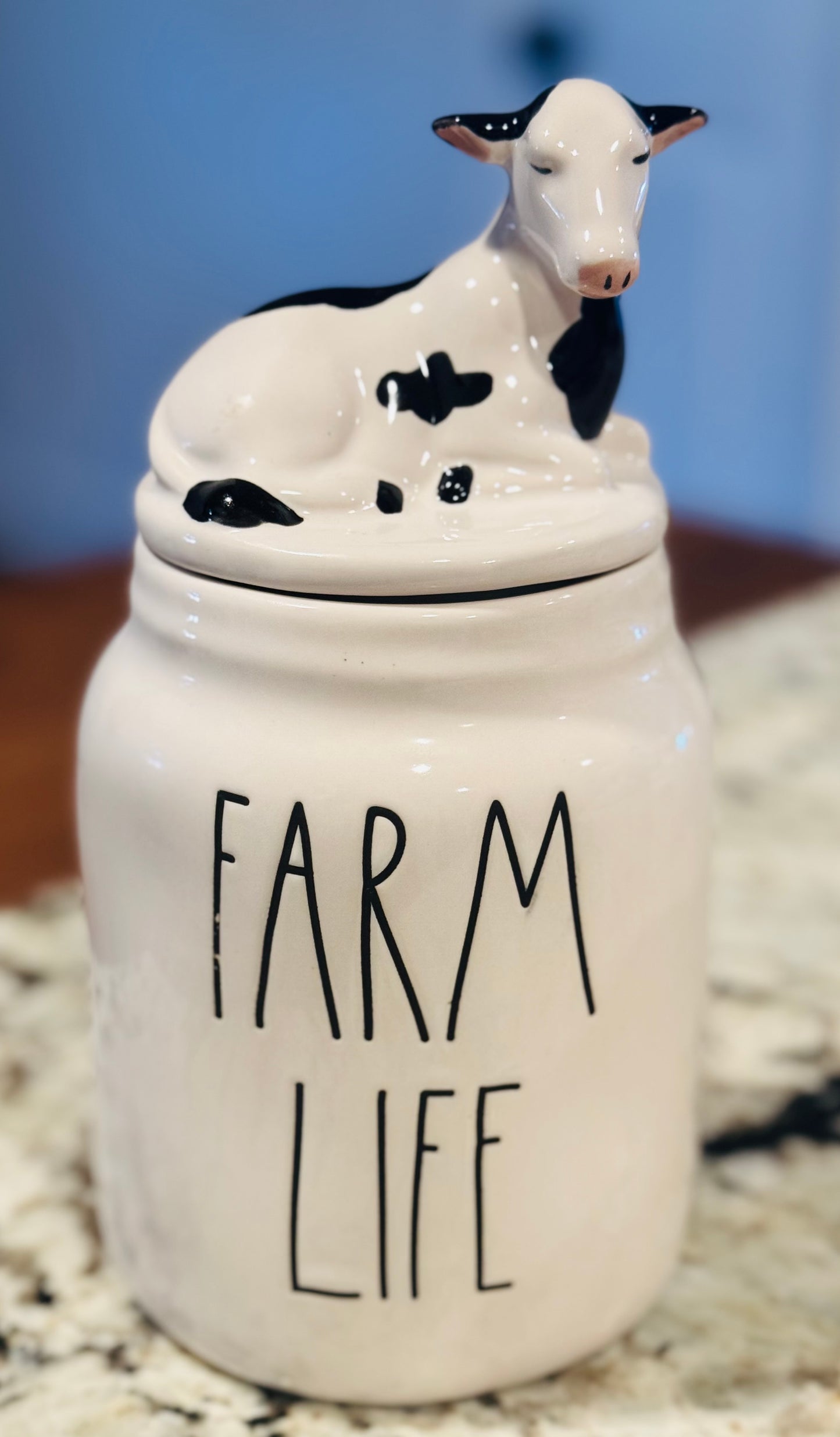 New Rae Dunn white ceramic cow topped farm canister FARM FRESH