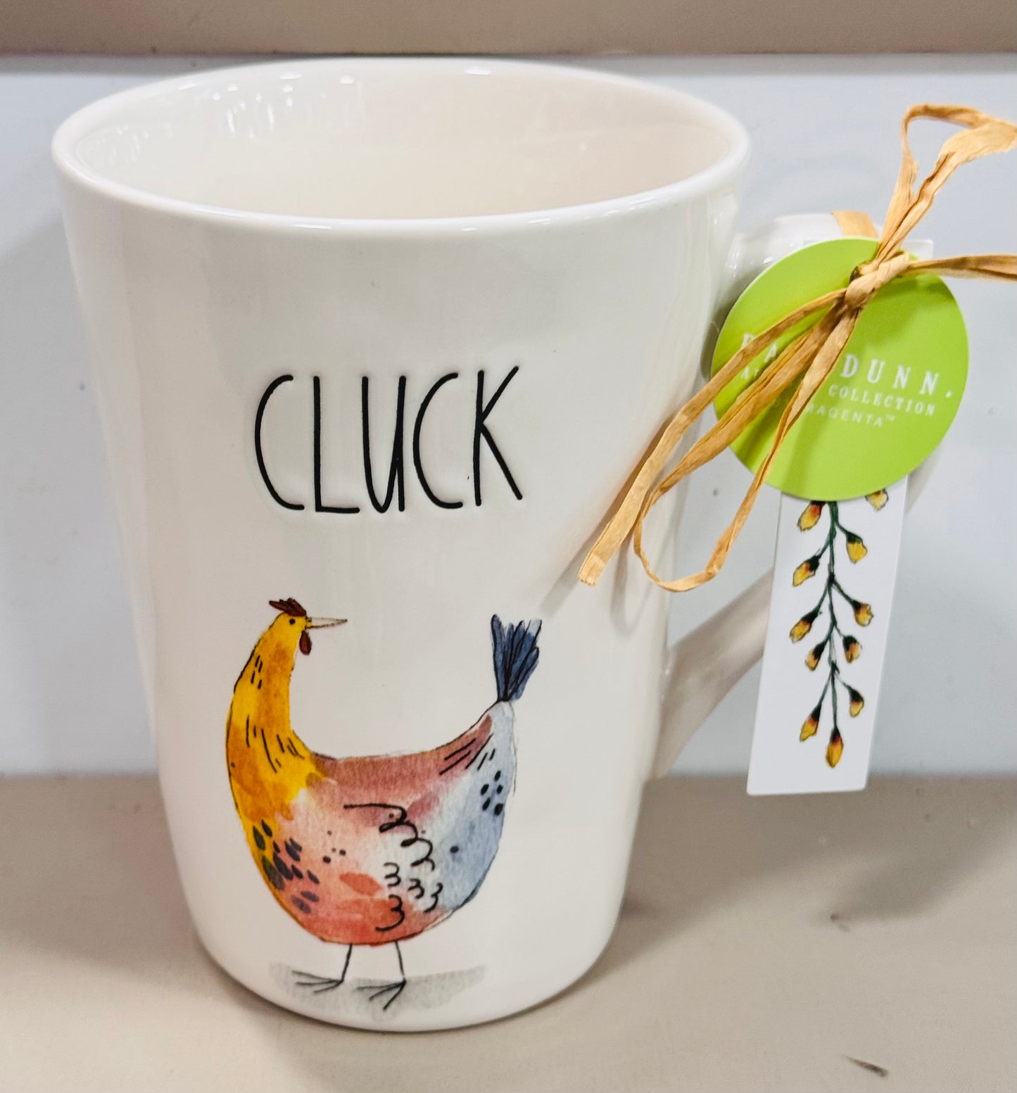 New Rae Dunn white ceramic Farmline coffee mug CLUCK