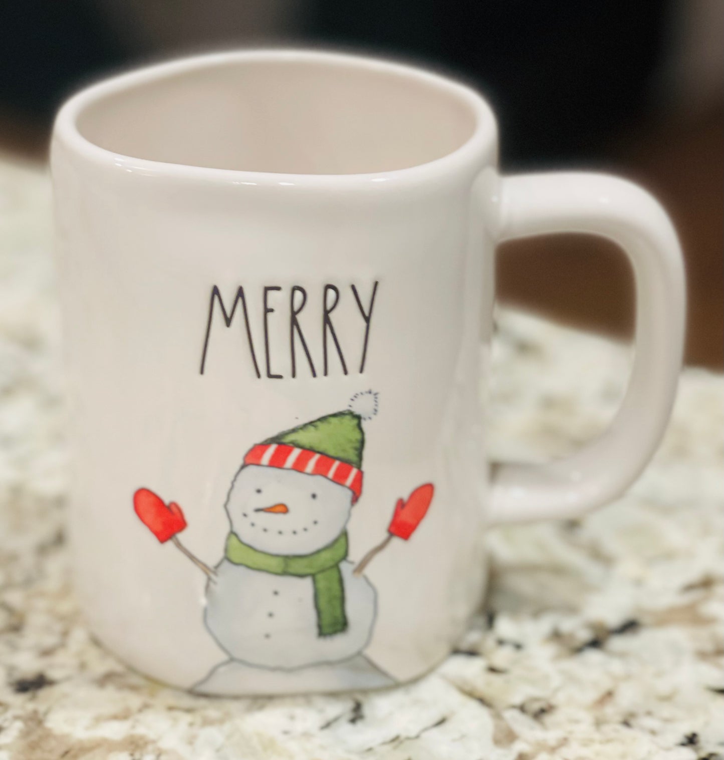 New Rae Dunn white ceramic Christmas snowman coffee mug MERRY