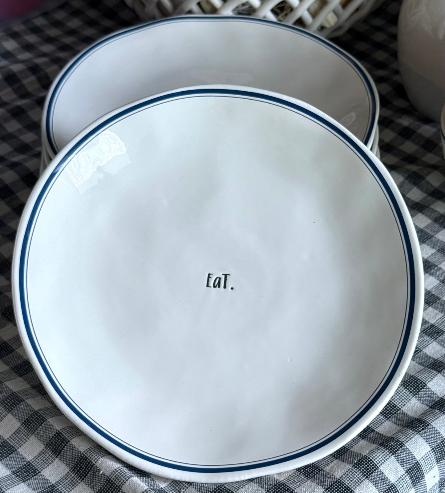 Rae Dunn vintage Blue Line ceramic 5-piece 10 “ dinner plate set