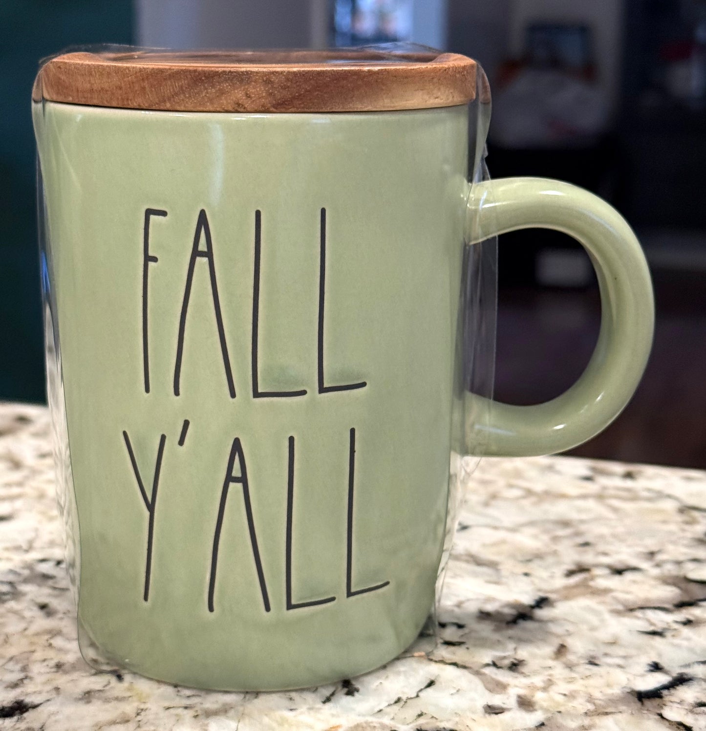 New Rae Dunn fall green ceramic coaster top coffee mug FALL Y’ALL