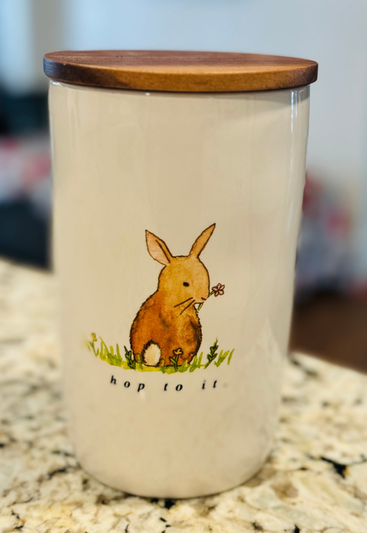 New Rae Dunn white ceramic Easter cellar HOP TO IT 7”