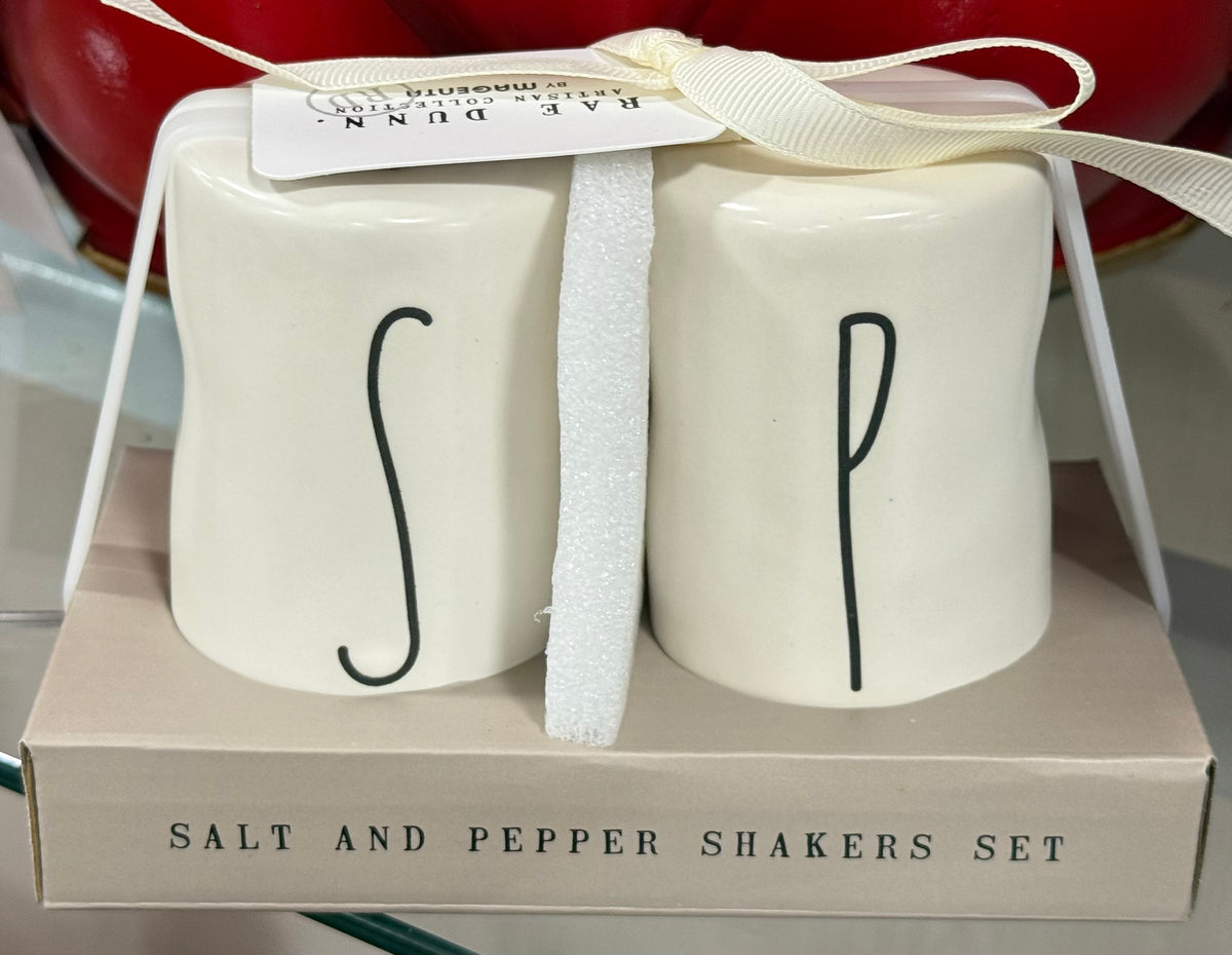 New Rae Dunn white ceramic SALT & PEPPER (S n P) gift set