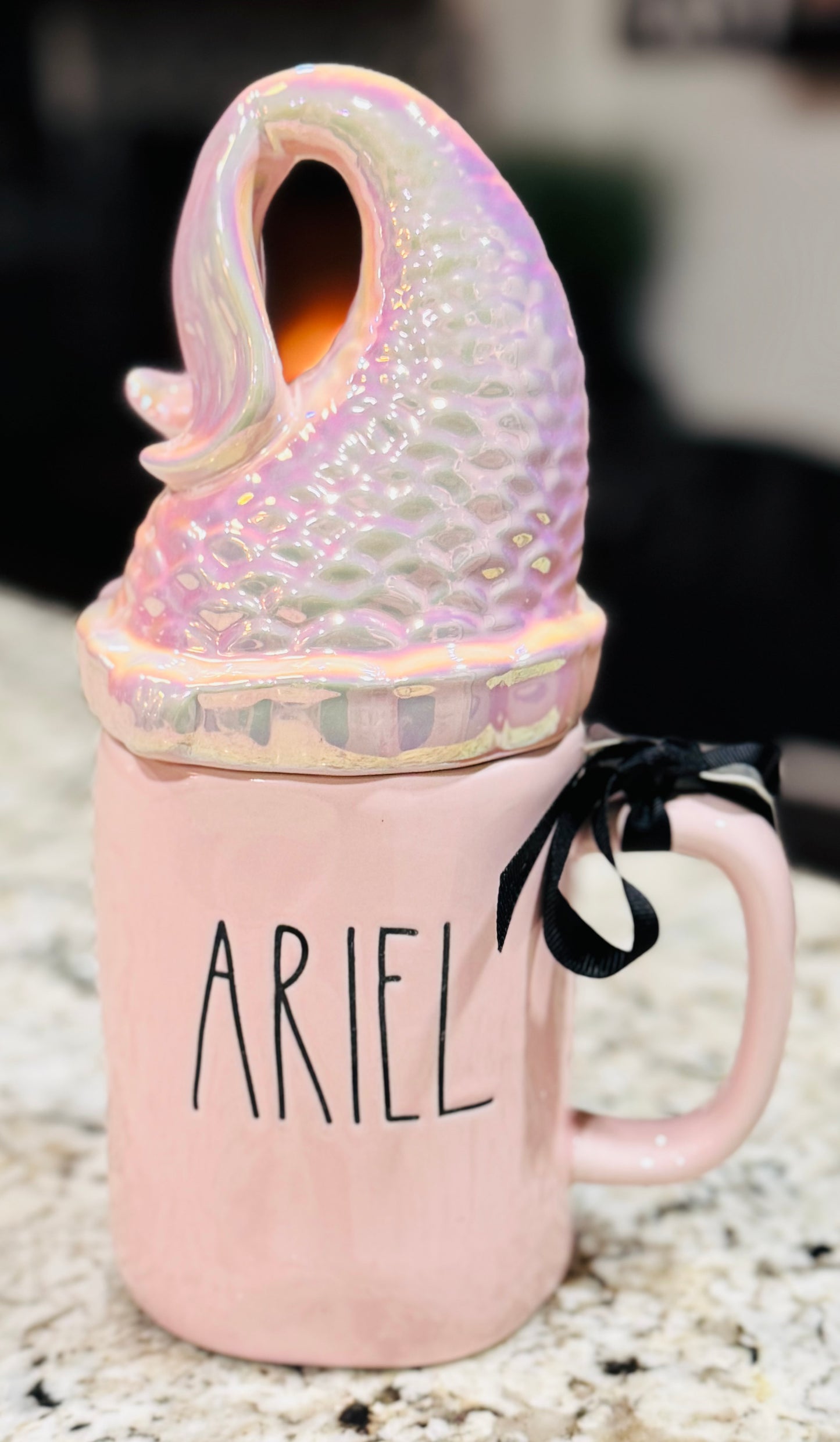 New Rae Dunn pink iridescent ceramic coffee mug mermaid tail topper ARIEL