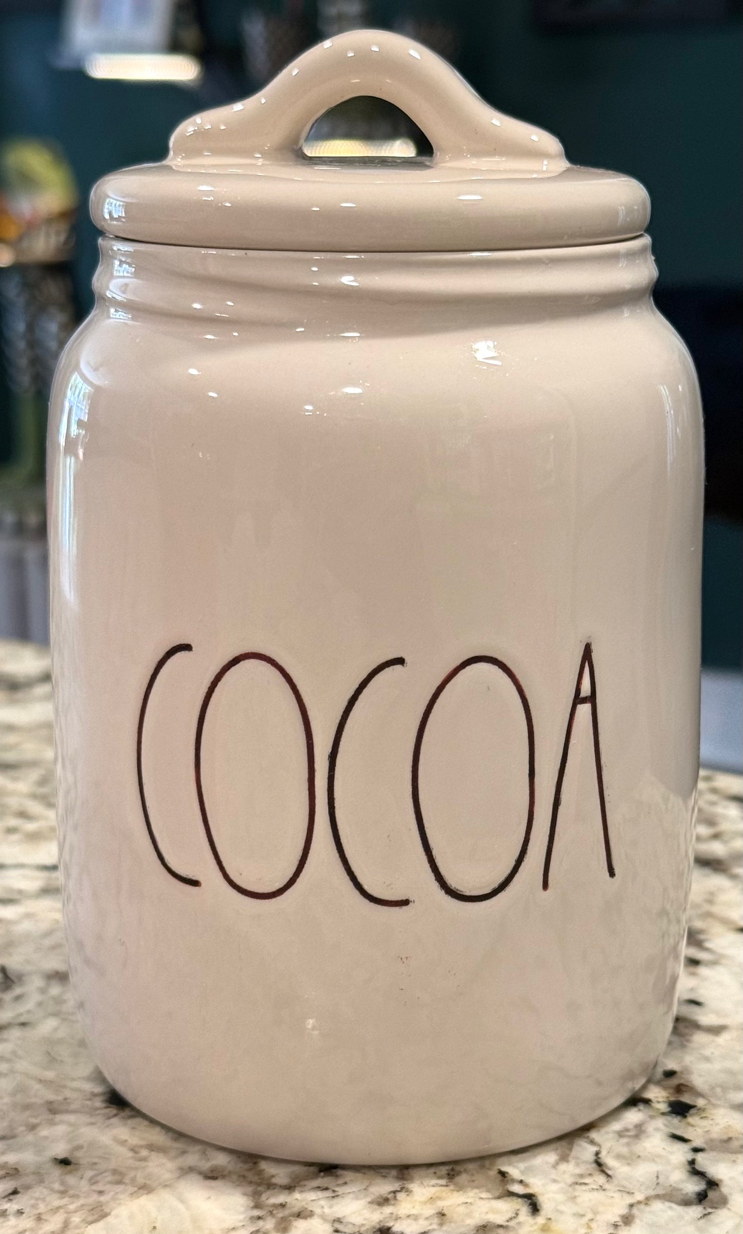 New Rae Dunn white ceramic COCOA Christmas canister 6”-black writing