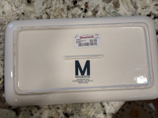 Rae Dunn white ceramic 10x5 tray TRINKETS (M-stamped) original