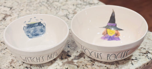 New Rae Dunn 2-piece ceramic Halloween bowl set HOCUS POCUS & WITCHE’S BREW