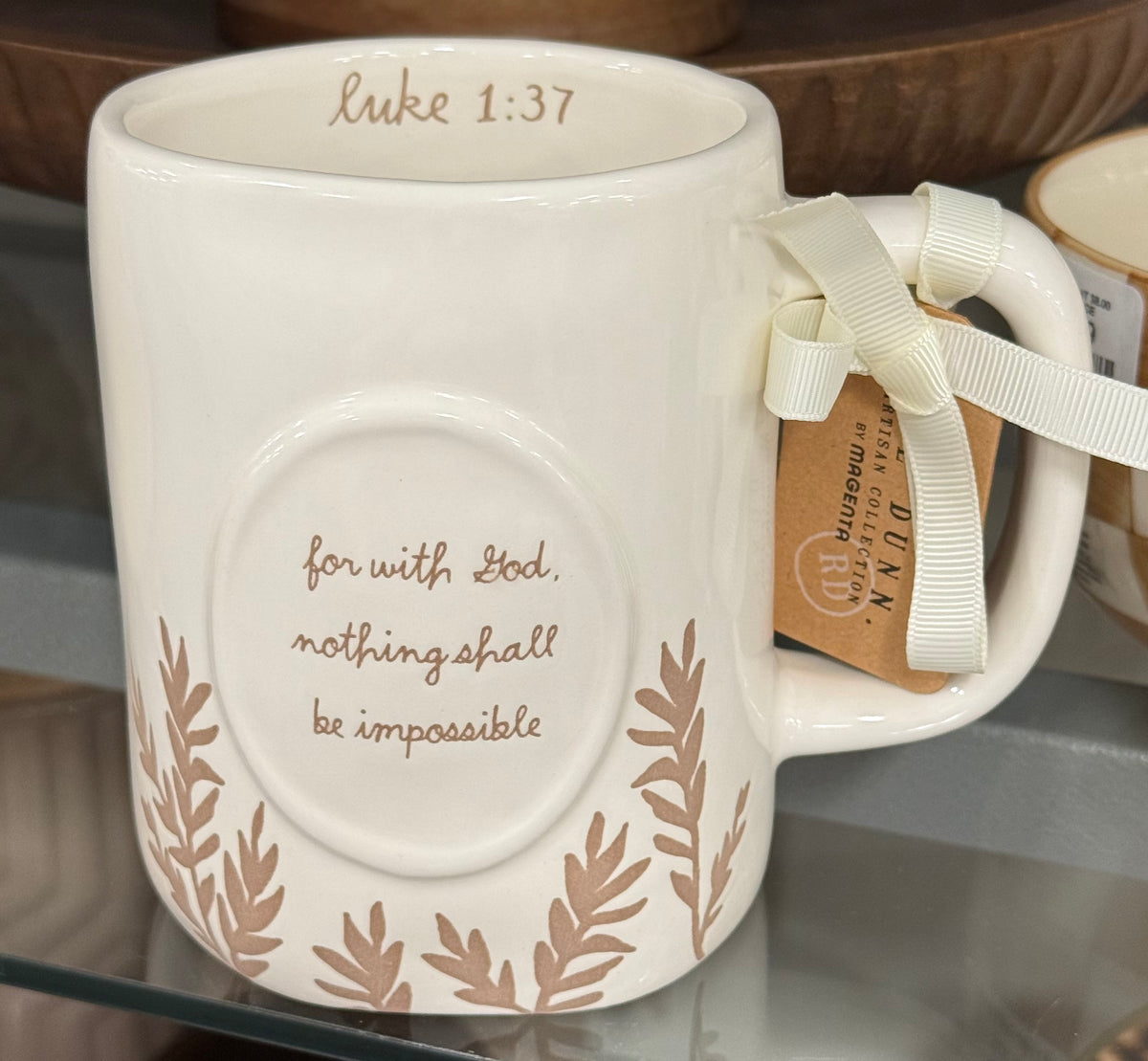 New Rae Dunn white ceramic coffee mug FOR WITH GOD NOTHING SHALL BE IMPOSSIBLE