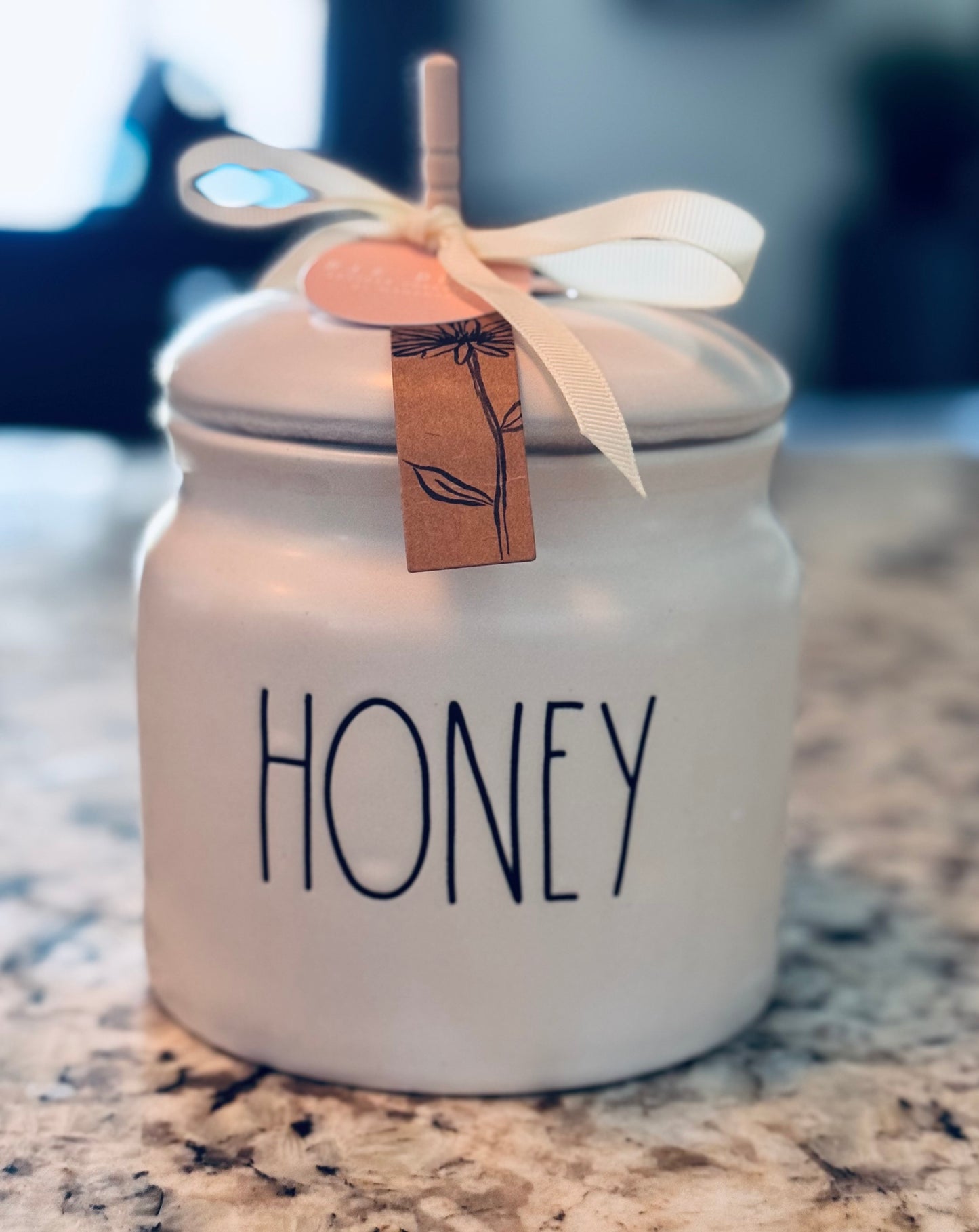 New Rae Dunn white ceramic HONEY 🍯 storage pot with wood stir spoon