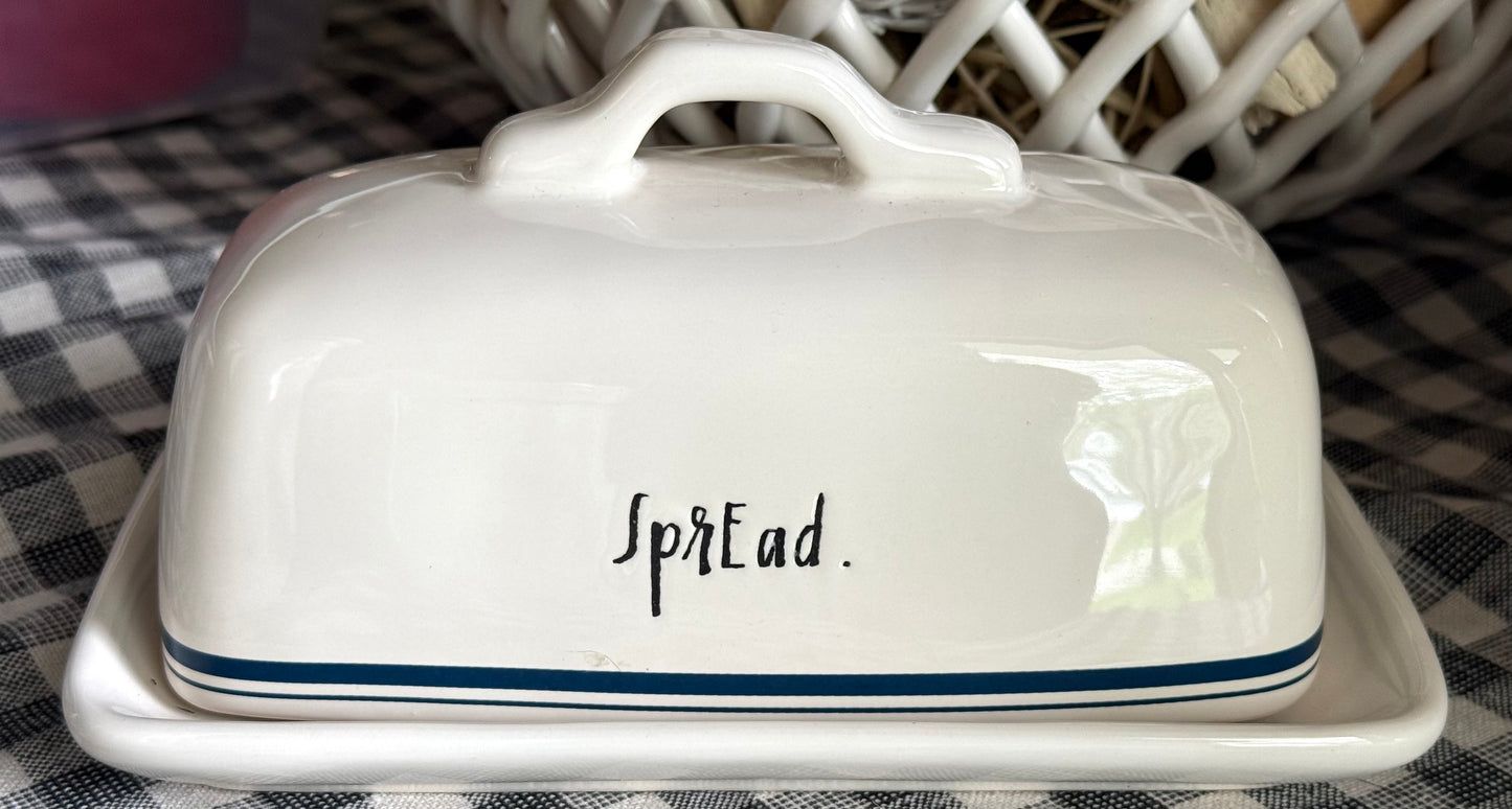 Rae Dunn vintage Blue Line ceramic butter dish SPREAD