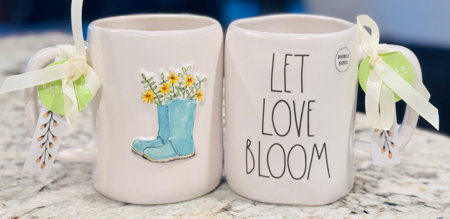 New Rae Dunn white ceramic coffee mug LET LOVE BLOOM