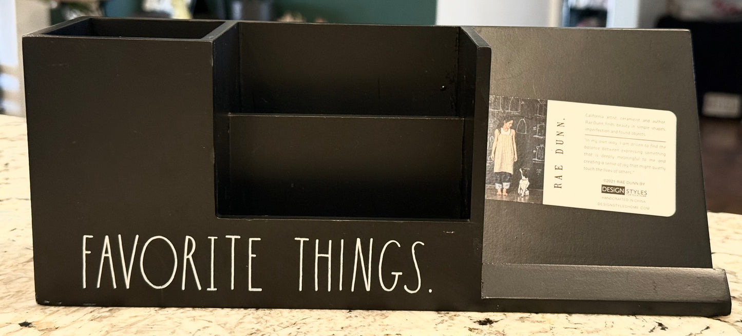 New Rae Dunn black desktop storage organizer FAVORITE THINGS 11.5x3.65x5