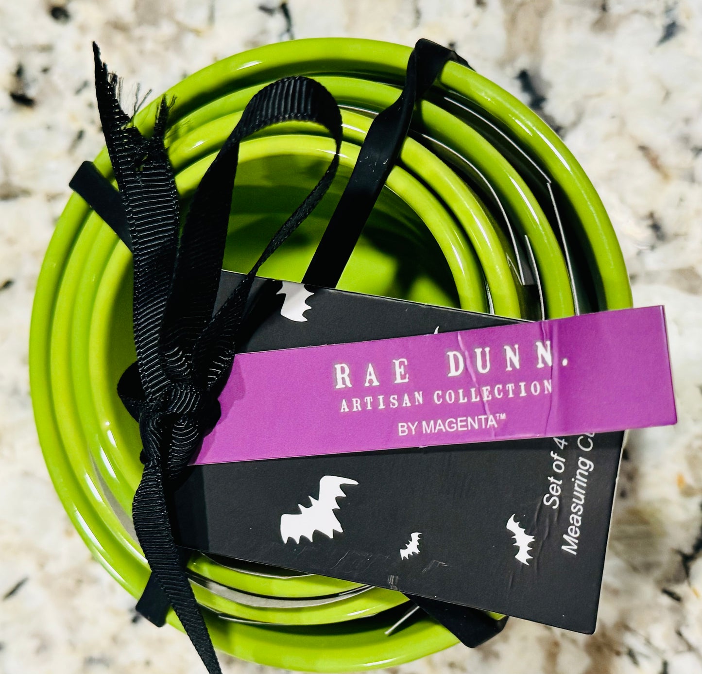 New Eae Dunn green drip ceramic Halloween measuring cup set