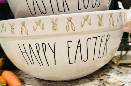 Rae Dunn vintage bunny line 3-piece ceramic stacking bowl set HAPPY EASTER, EASTER EGGS, HIP HOP