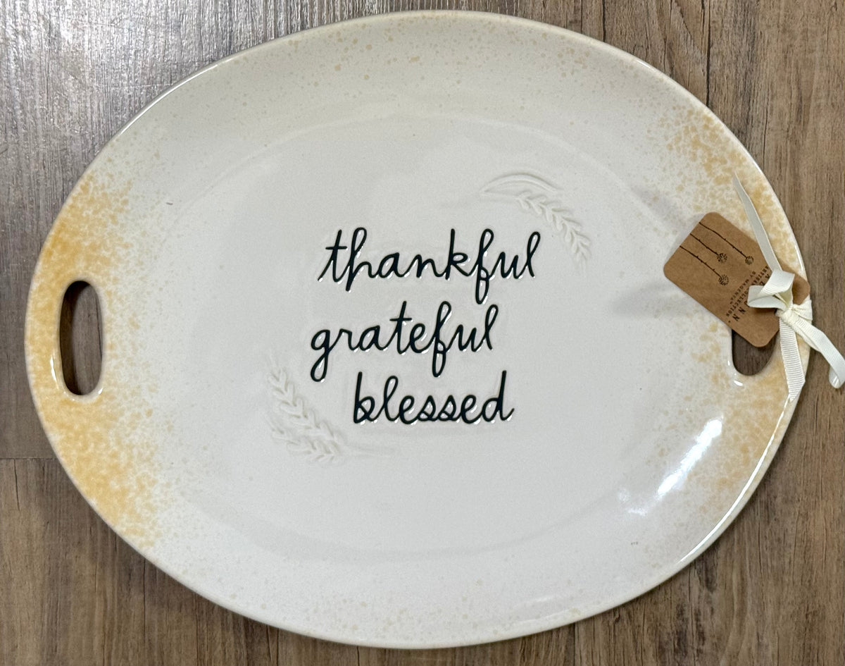New large 15x10 Rae Dunn ceramic ceramic platter tray THANKFUL, GRATEFUL, BLESSED