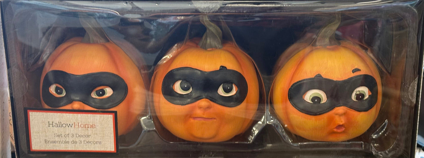 New Halloween Home set of 3 baby face masked pumpkin Halloween decor