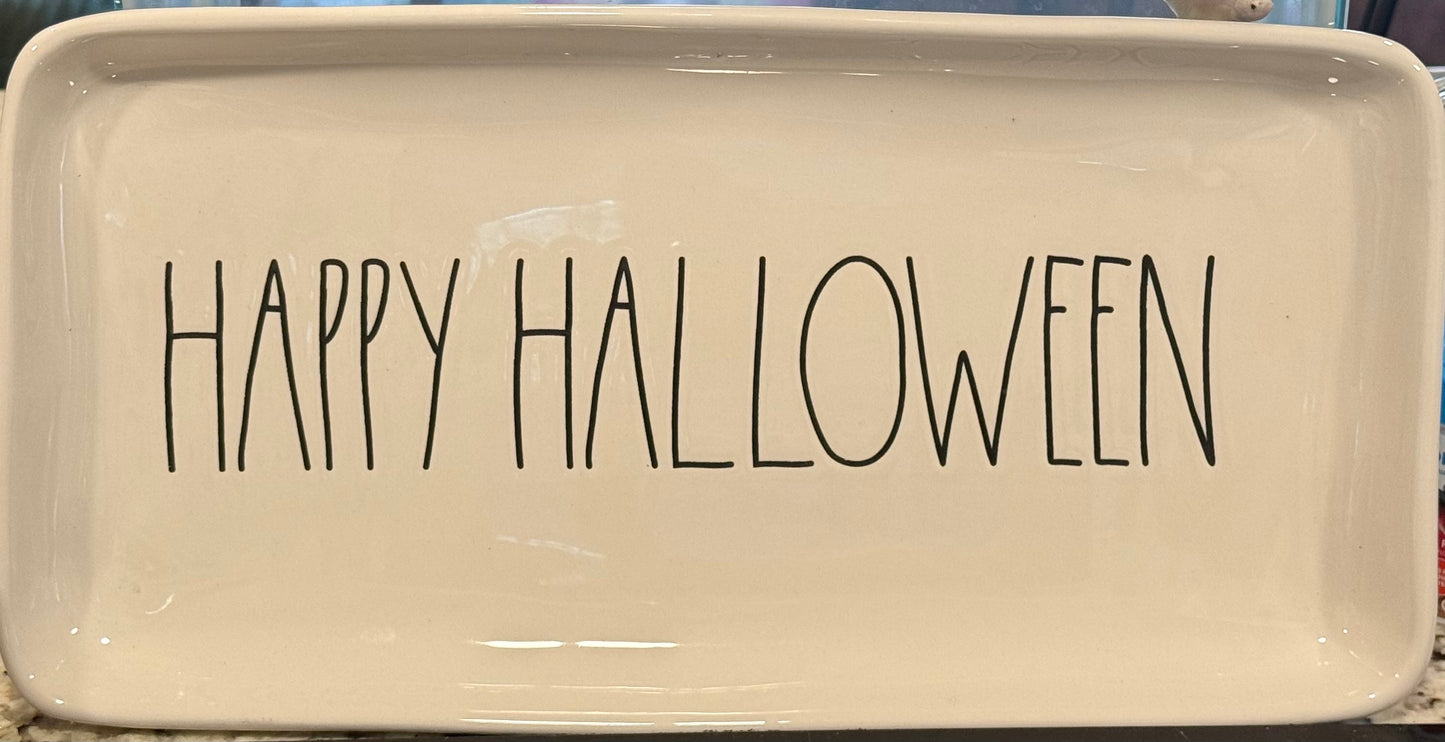 New Rae Dunn white ceramic serving tray/platter HAPPY HALLOWEEN 14.5x7.5