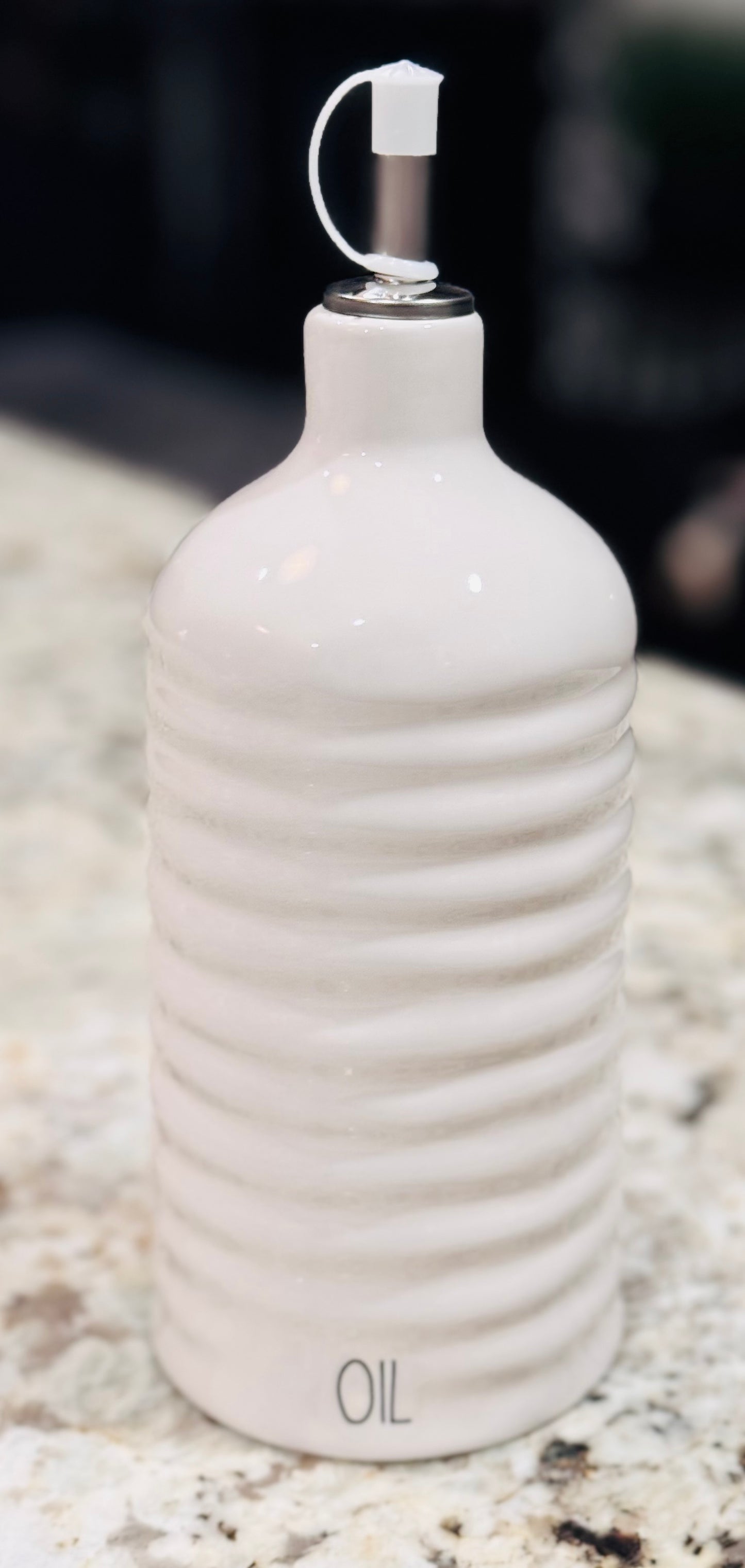 New Rae Dunn 8” ceramic ribbed OIL dispenser