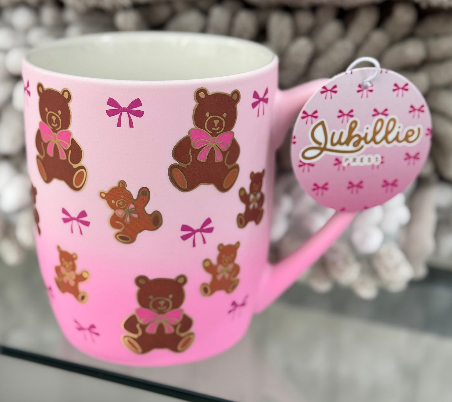 New Jubilee ceramic bear & bow soft touch coffee mug